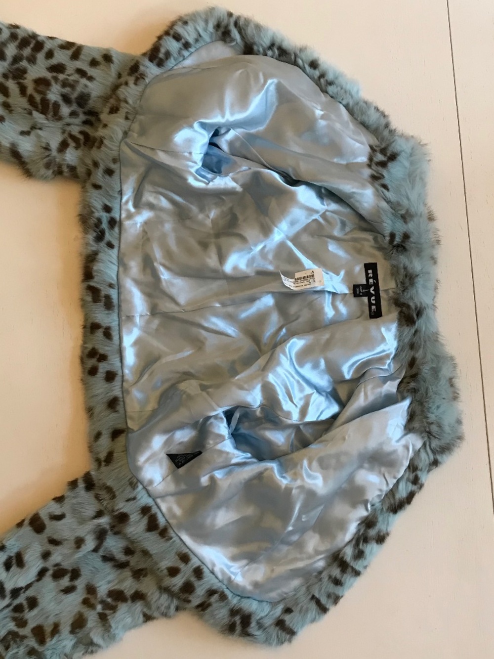 Y2K MAJOR STATEMENT REVUE SEAFOAM & CHOCOLATE BROWN SPOT CROP RABBIT FUR - Picture 7 of 13